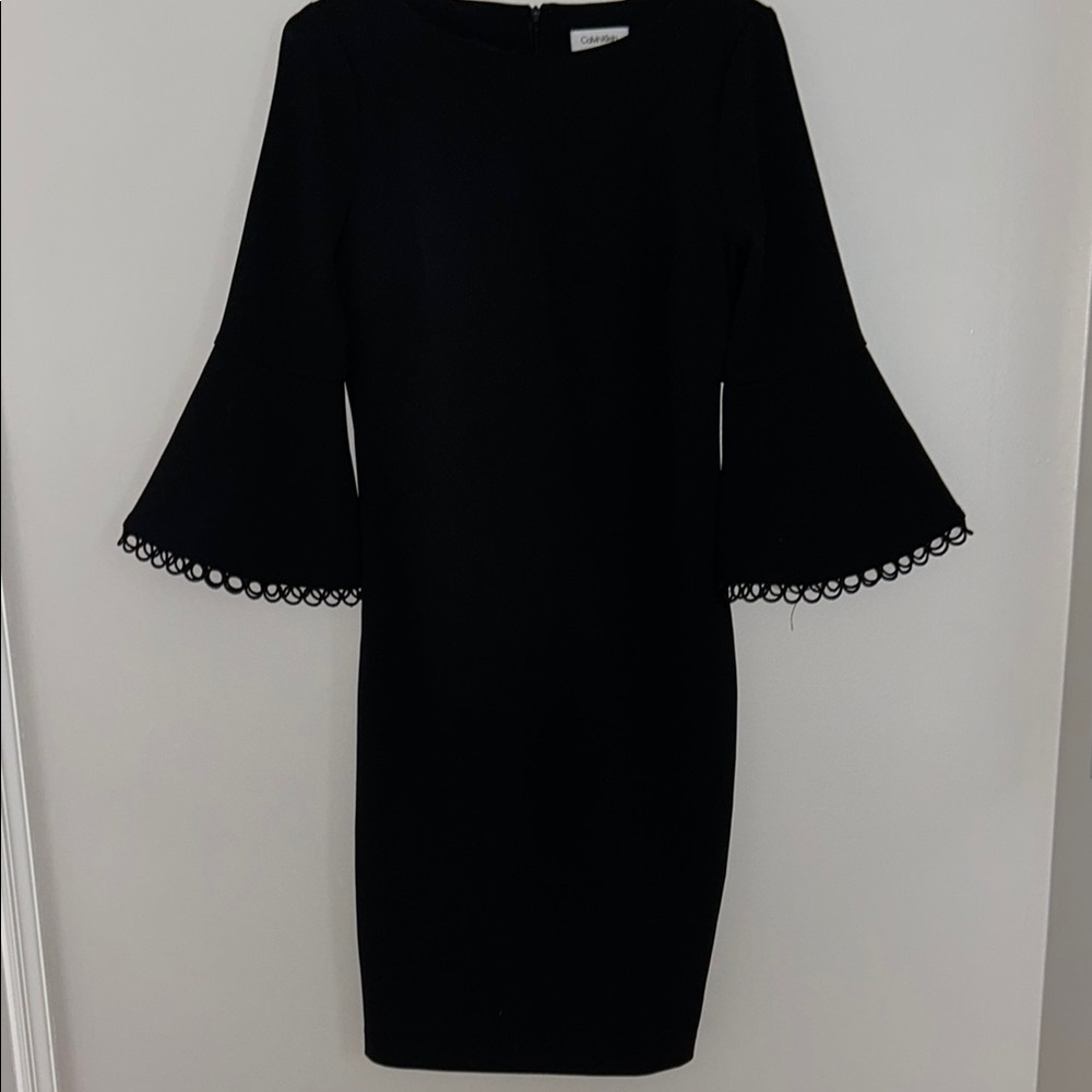 Calvin Klein Black Sheath Dress with Bell Sleeves